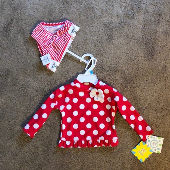 Little Me Other - Baby girl red rash guard swimsuit polka dots cute